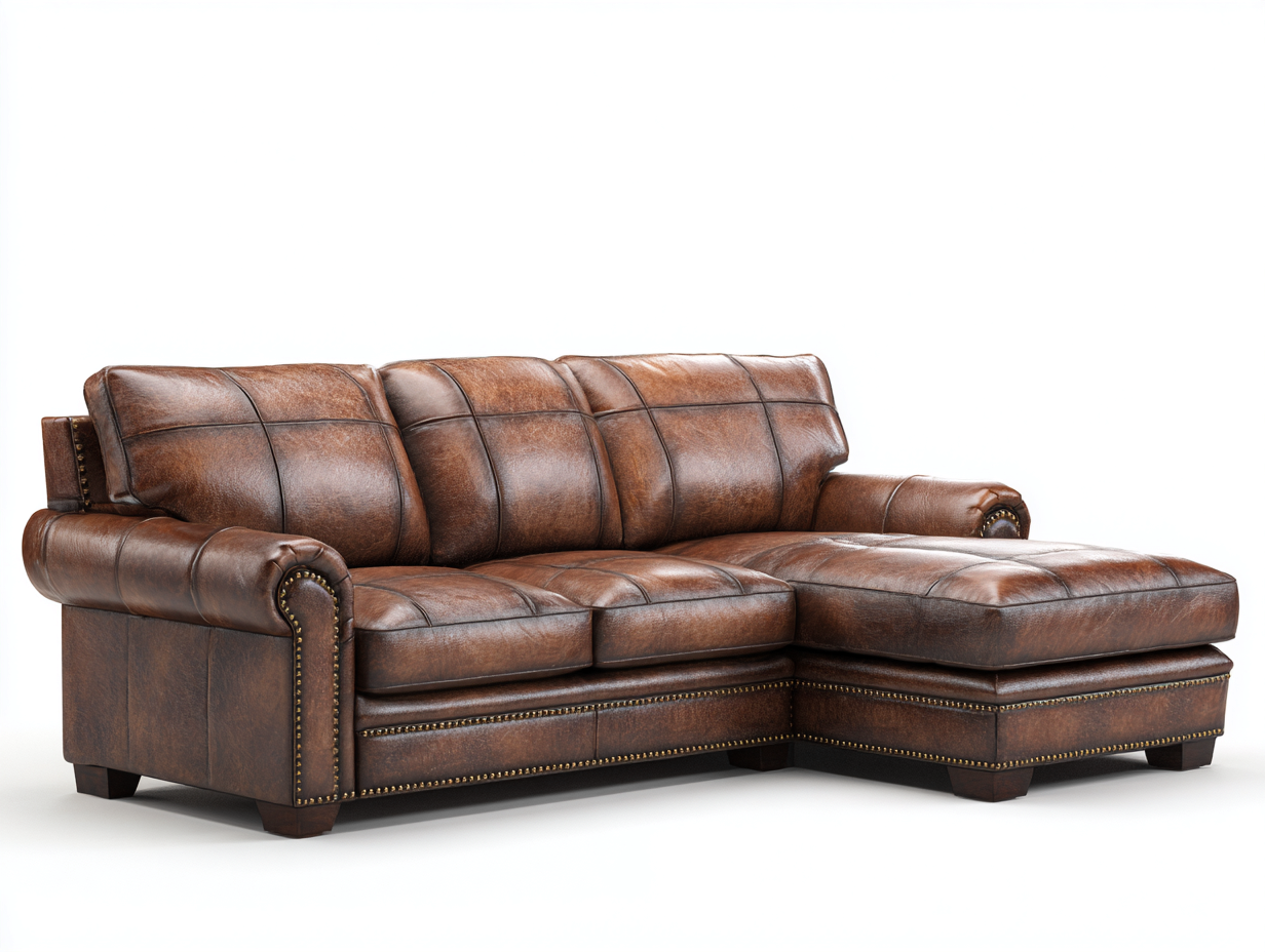 Canapé d'angle en cuir véritable 264x168x85 cm - brun - pour salon style classique-Vovadohome