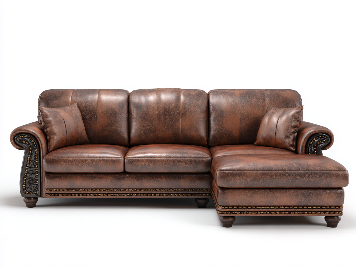 Canapé d'angle en cuir véritable 262x160x86 cm - brun - pour salon style classique-Vovadohome