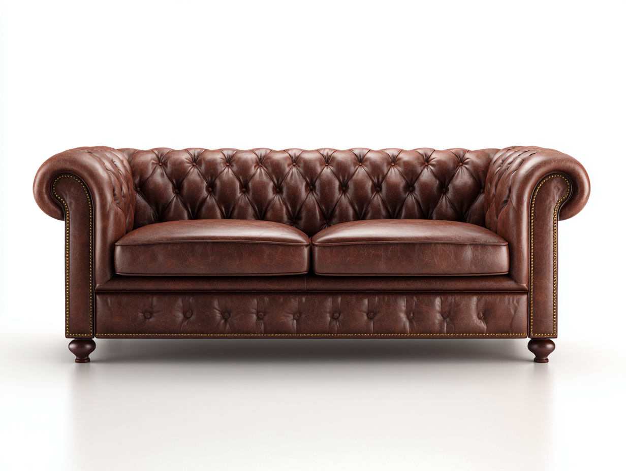 Canapé 2 places en cuir véritable 212x94x76 cm - brun - pour salon style Chesterfield-Vovadohome