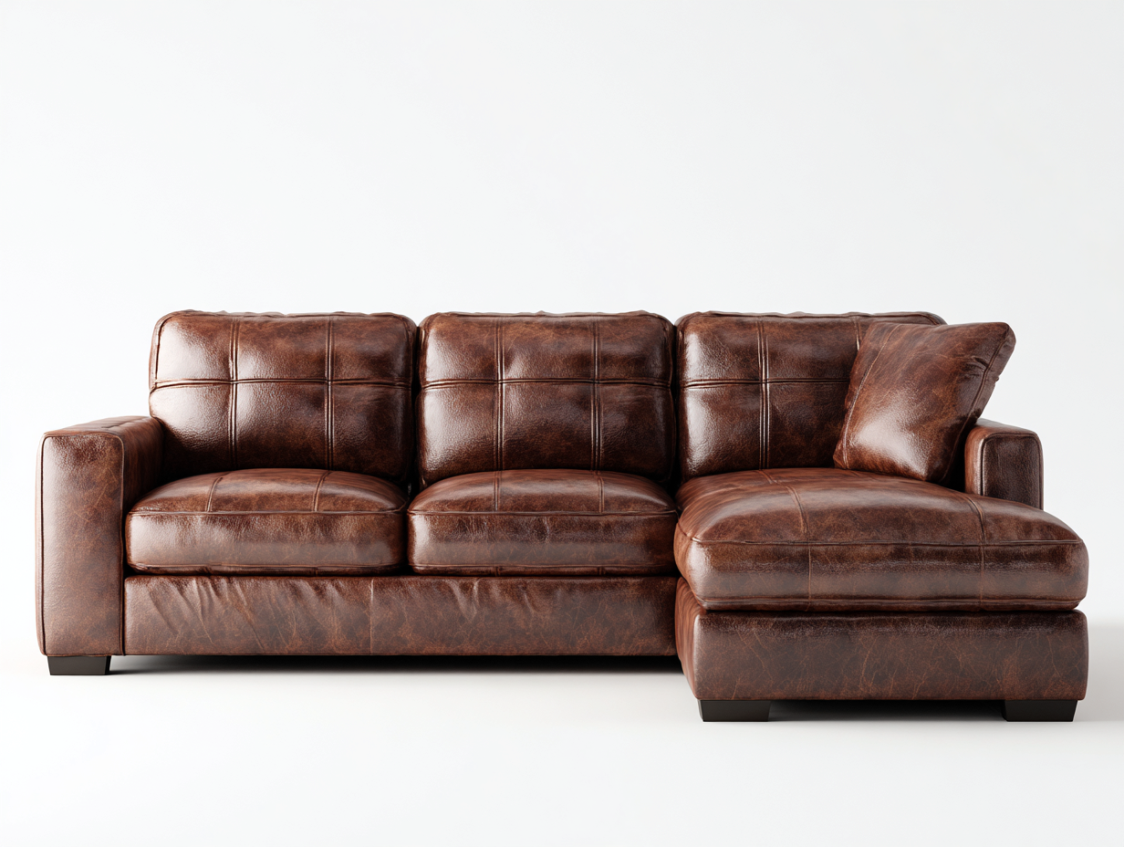 Canapé d'angle en similicuir 254x158x82 cm - brun - pour salon style classique-Vovadohome