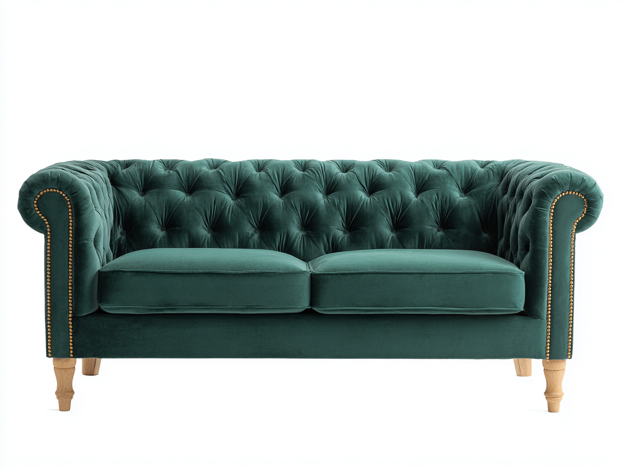 Canapé 2 places en tissu velours 176x88x76 cm - vert foncé - pour salon style chesterfield-Vovadohome