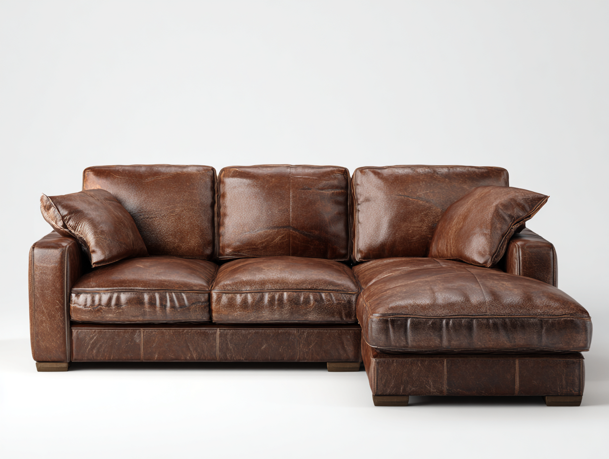 Canapé d'angle en cuir véritable 252x166x83 cm - brun - pour salon style classique-Vovadohome