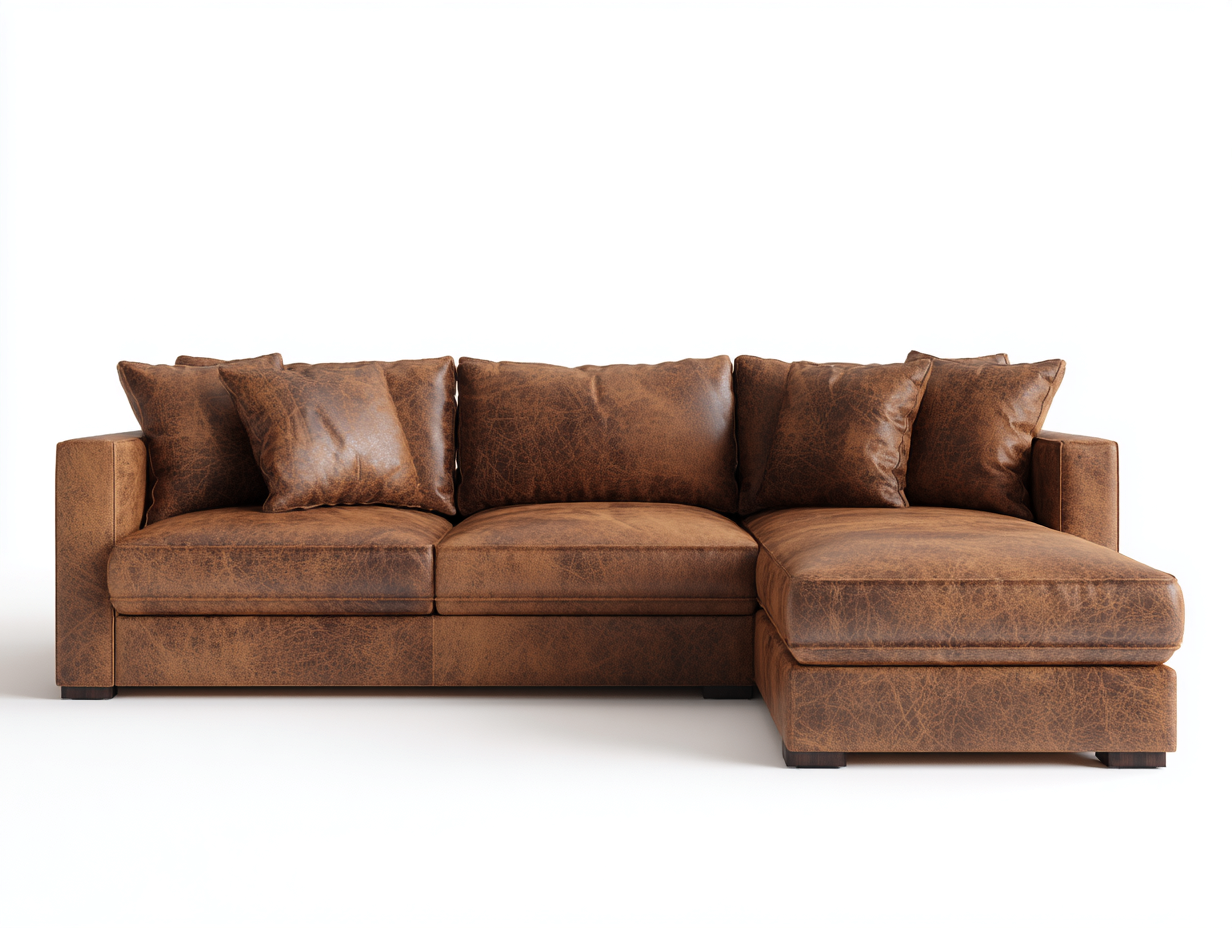 Canapé d'angle en cuir synthétique 258x164x82 cm - brun - pour salon style contemporain-Vovadohome