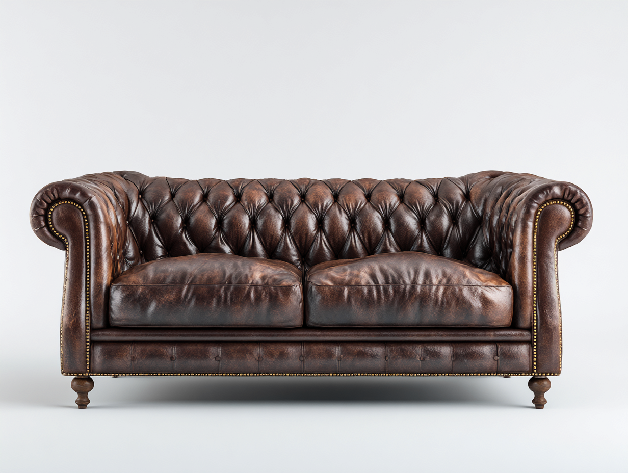 Canapé 2 places en cuir véritable 175x92x76 cm - brun foncé - pour salon style chesterfield-Vovadohome