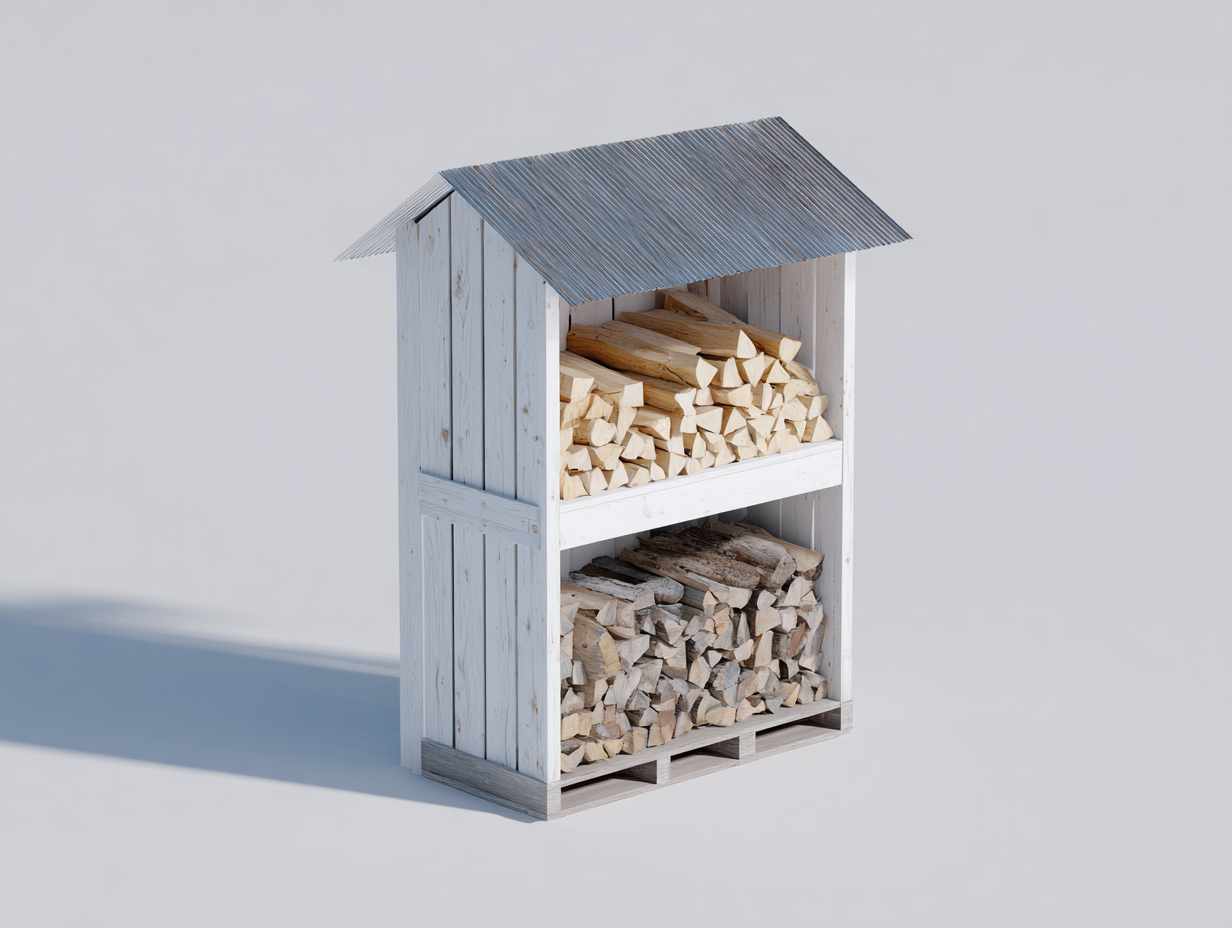 Abri à bûches en bois 125x70x178 cm - blanc et gris - pour jardin style chalet-Vovadohome