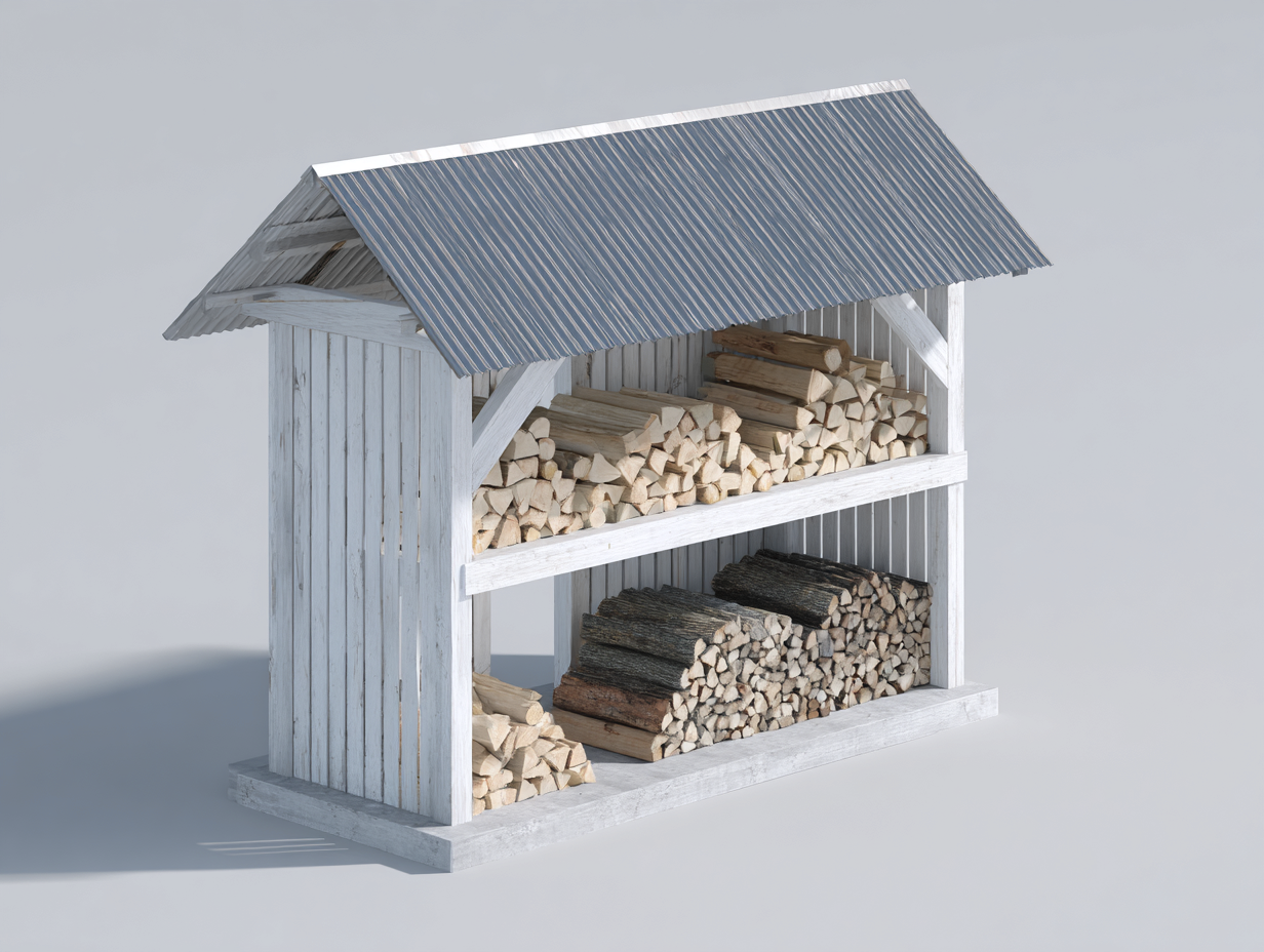 Abri à bûches en bois 256x86x178 cm - blanc-gris - pour jardin style cabane-Vovadohome