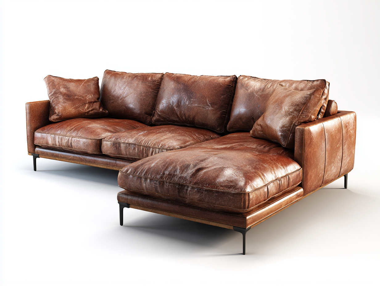 Canapé d'angle en cuir véritable 254x164x82 cm - brun - pour salon style contemporain-Vovadohome