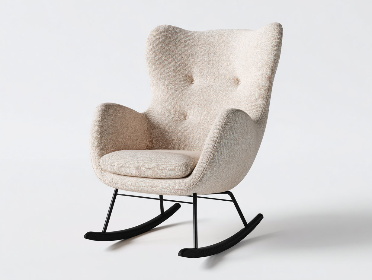 Fauteuil à bascule en tissu bouclé 78x76x101 cm - beige et noir - pour salon style moderne-Vovadohome