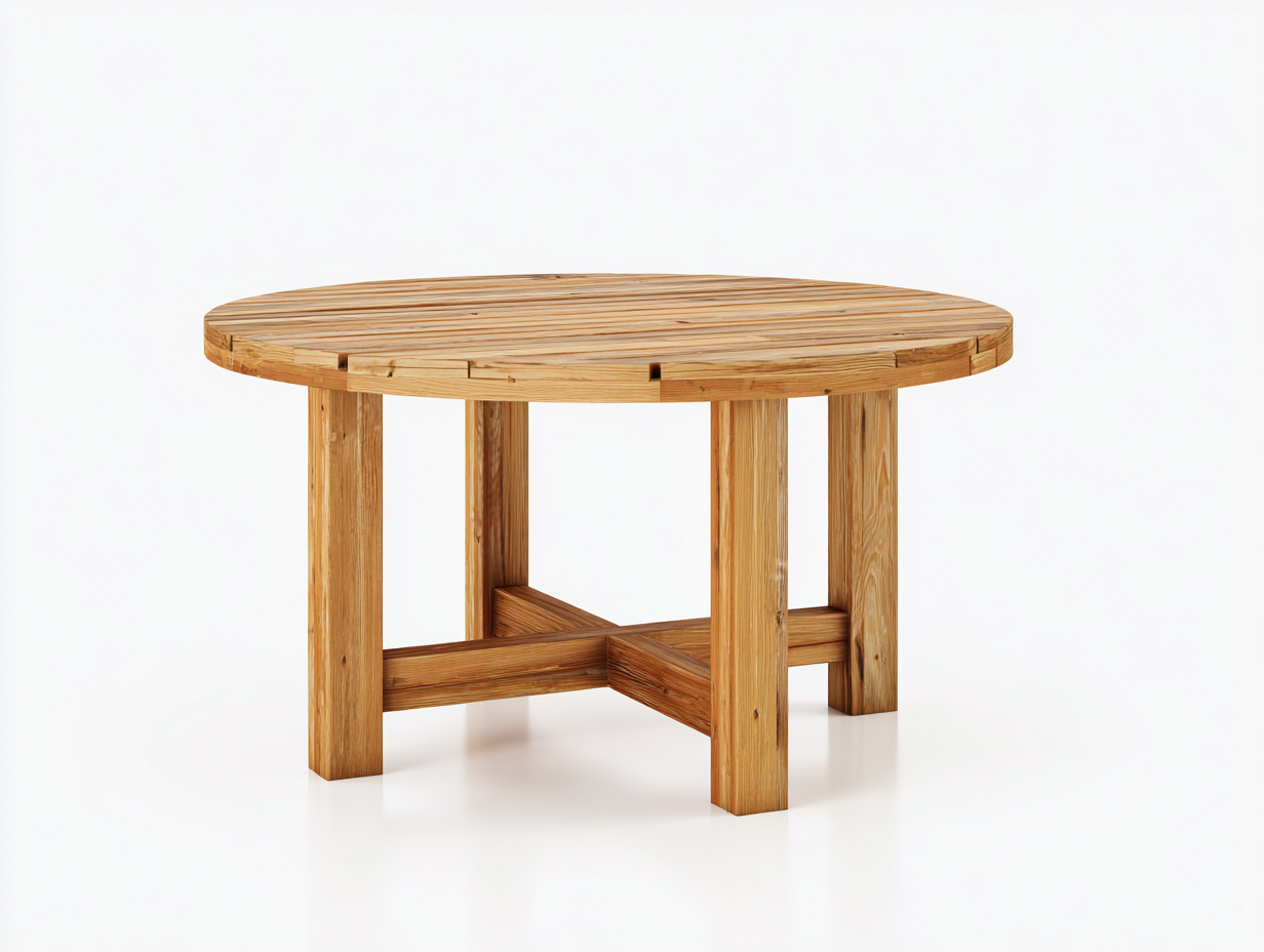Table de jardin ronde en bois 142x142x75 cm - bois naturel - pour jardin style rustique-Vovadohome