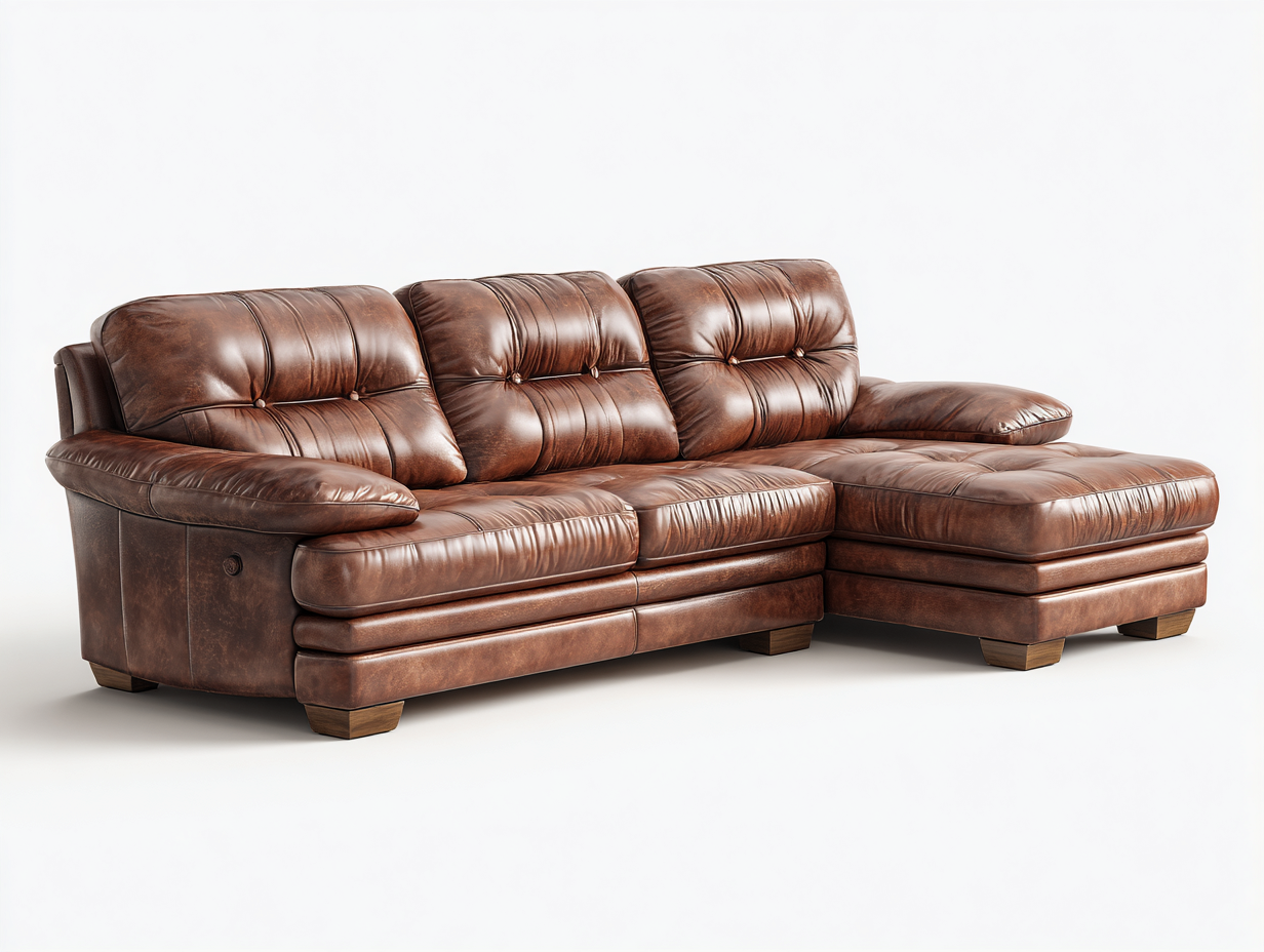 Canapé d'angle en cuir véritable 260x166x86 cm - brun - pour salon style classique-Vovadohome