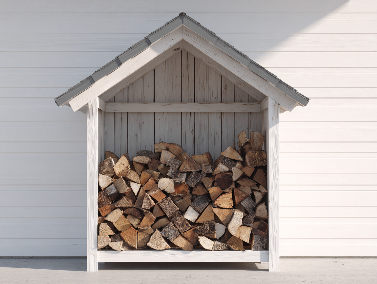 Abri à bûches en bois 176x68x156 cm - blanc-gris - pour jardin style cabane-Vovadohome
