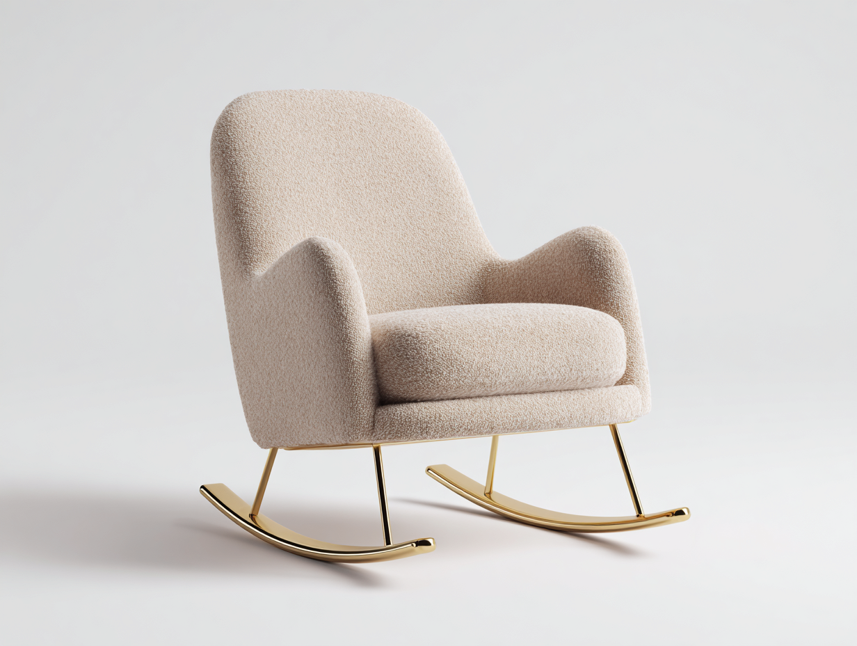 Fauteuil à bascule en tissu bouclé 82x76x84 cm - beige-or - pour salon style moderne-Vovadohome