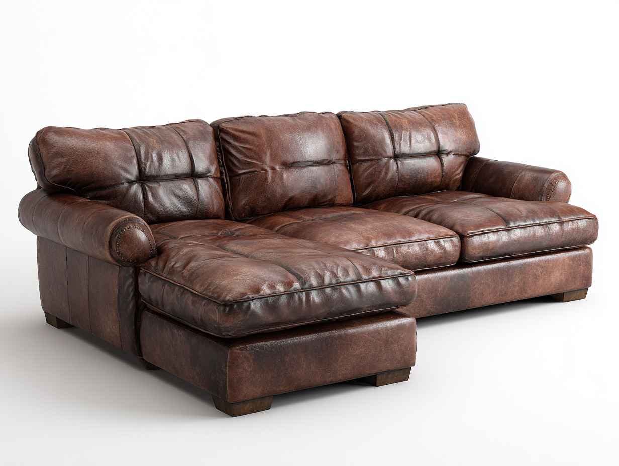 Canapé d'angle en cuir véritable 270x174x85 cm - brun - pour salon style classique-Vovadohome
