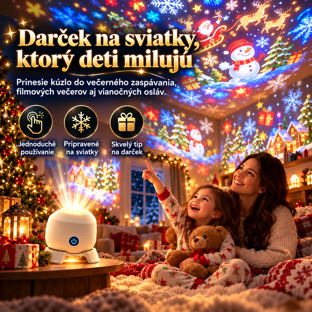 Vianočný otočný projektor svetiel – 8 sviatočných scén