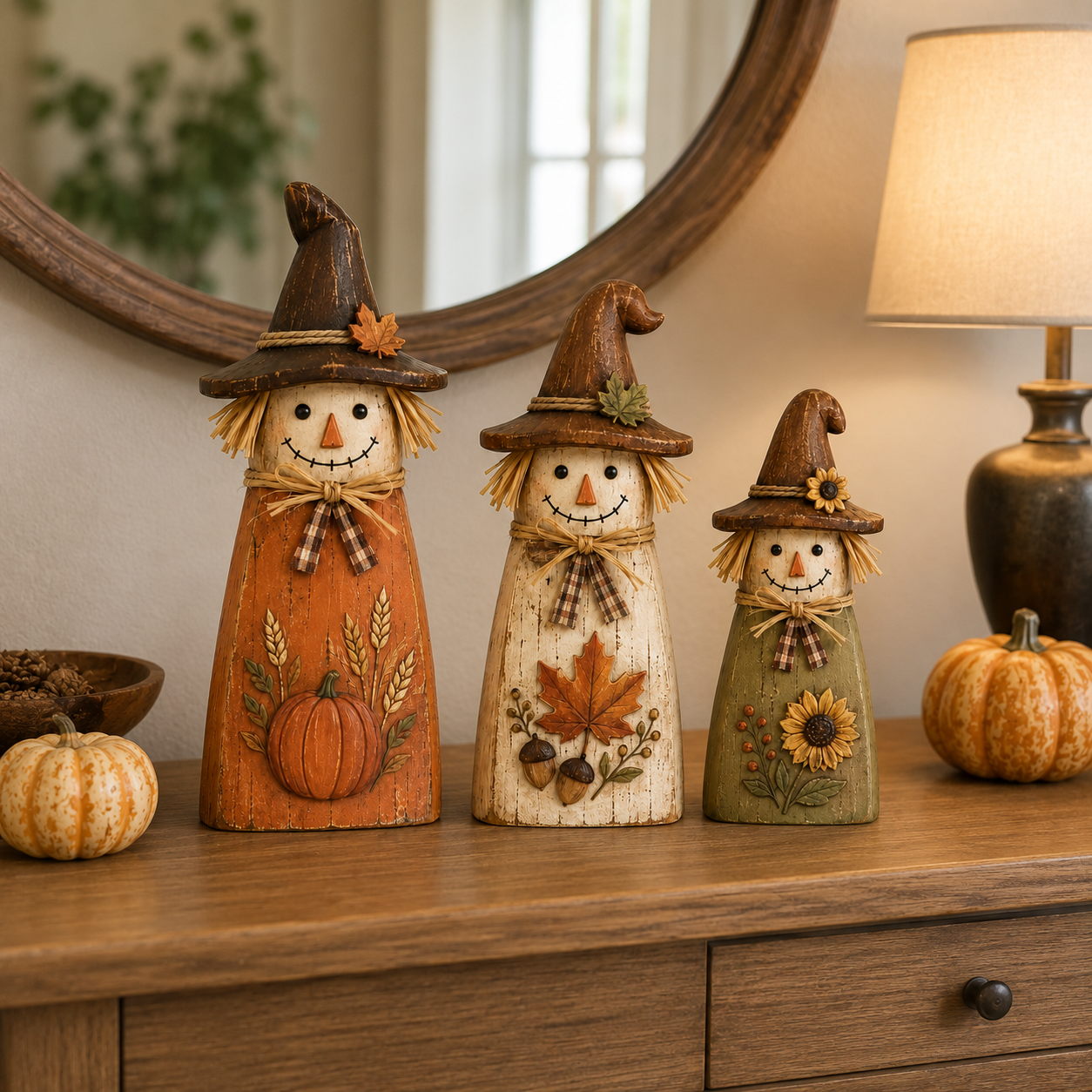 Vintage Wooden Scarecrow Fall Decor Set