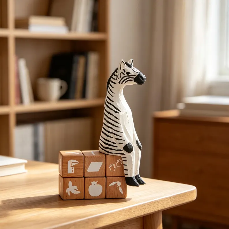 Hand Carved Wooden Safari Animal Shelf Sitters, Minimalist Scandinavian Nursery Home Decor