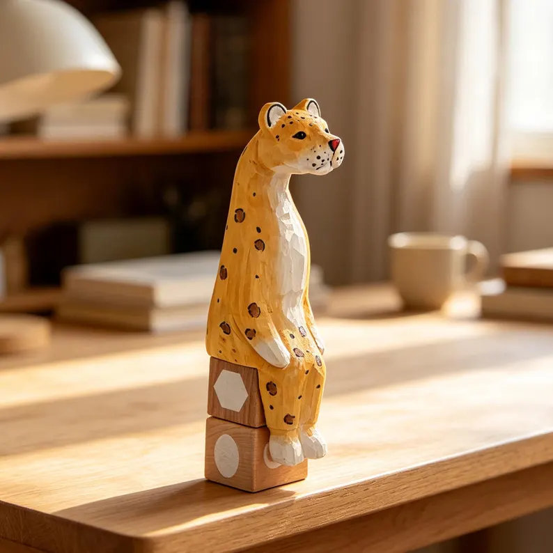 Hand Carved Wooden Safari Animal Shelf Sitters, Minimalist Scandinavian Nursery Home Decor
