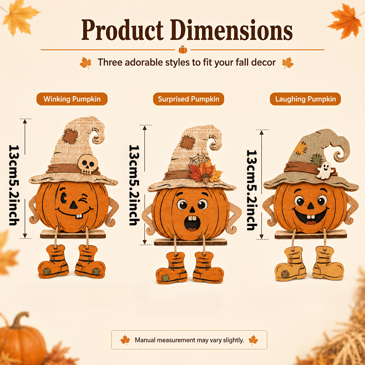 3Pcs Vintage Pumpkin Decor, Witch Hat Wooden Table Decor