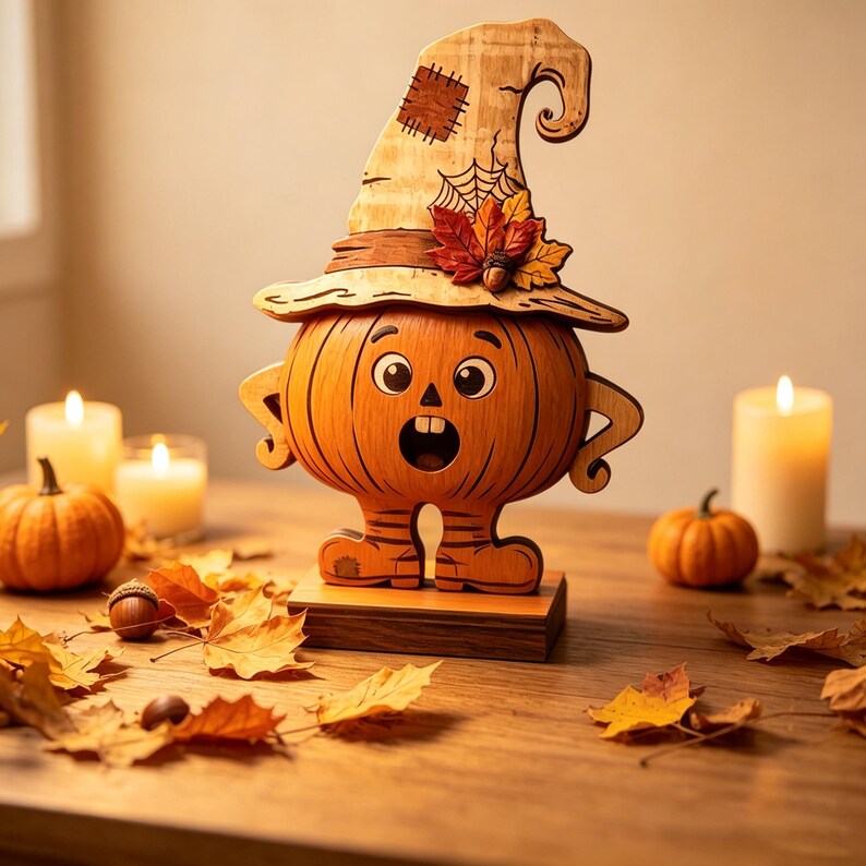 3Pcs Vintage Pumpkin Decor, Witch Hat Wooden Table Decor