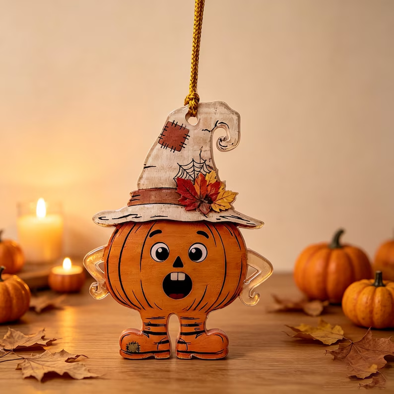 3Pcs Vintage Pumpkin Decor, Witch Hat Wooden Table Decor