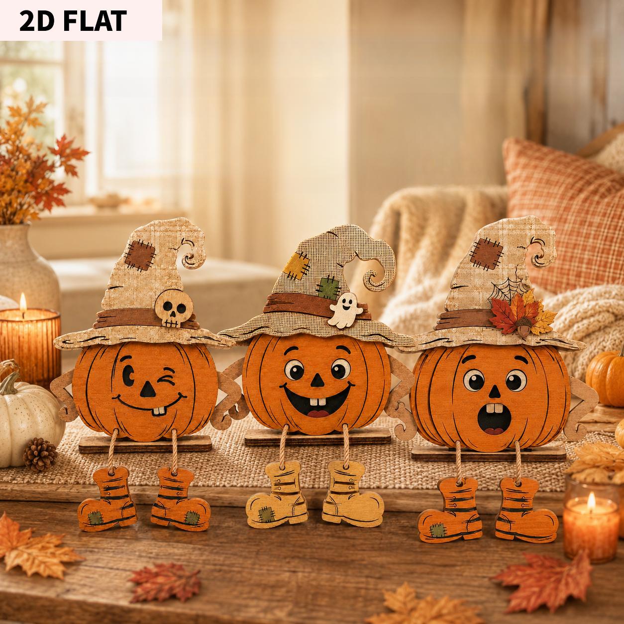 3Pcs Vintage Pumpkin Decor, Witch Hat Wooden Table Decor