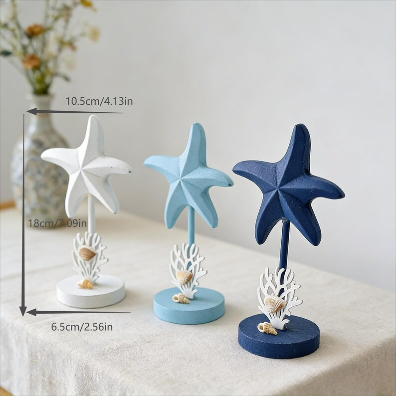 Handcrafted Wooden Starfish Decor – Coastal Ocean Style Tabletop Ornament