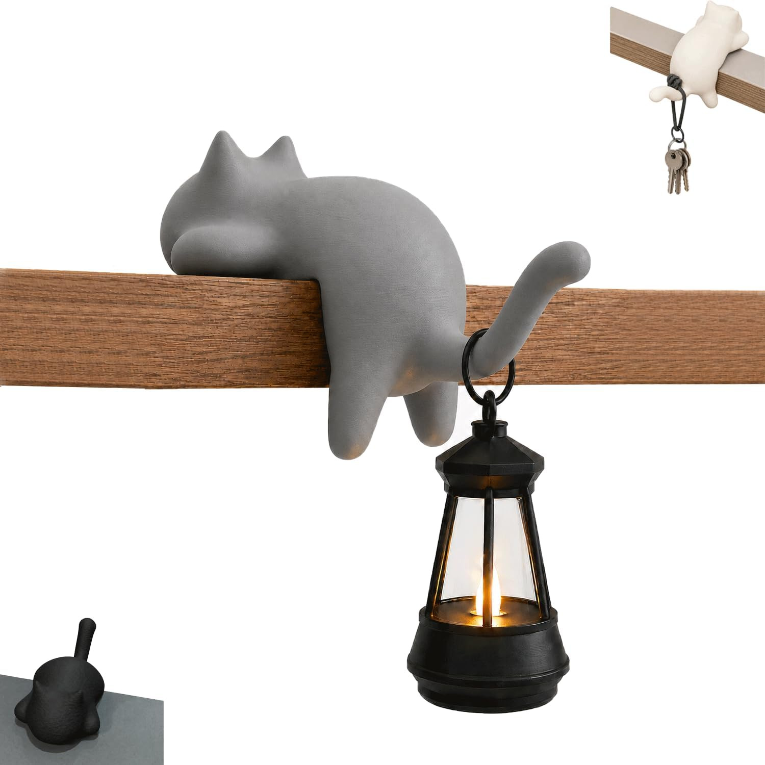 Black Cat Shelf Ornament with Hanging Lantern 