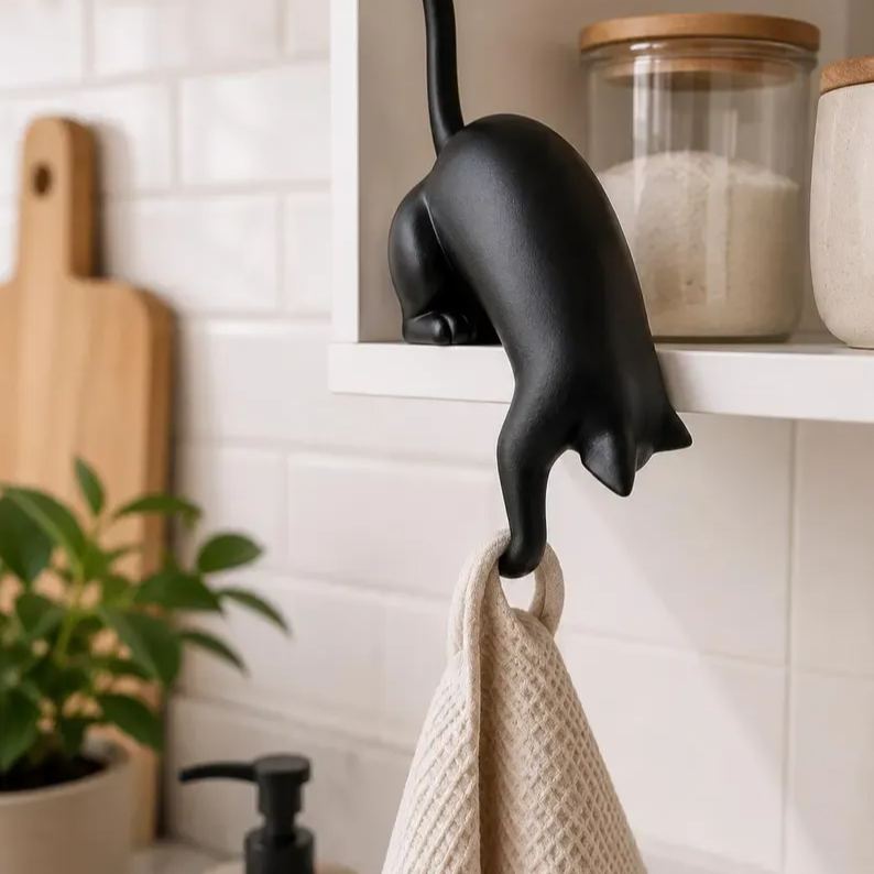 Black Cat Shelf Ornament with Hanging Lantern 