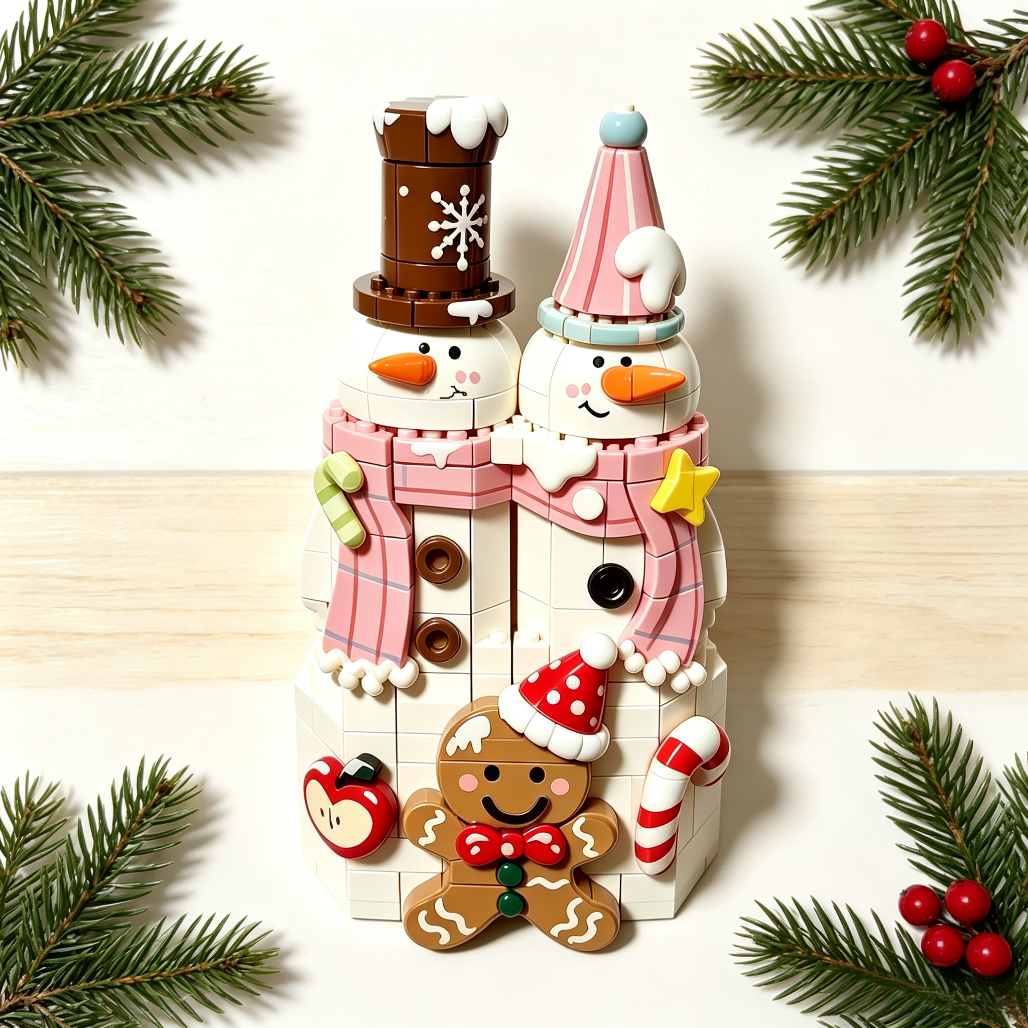Dual‑Snowman Ginger Christmas Building Set