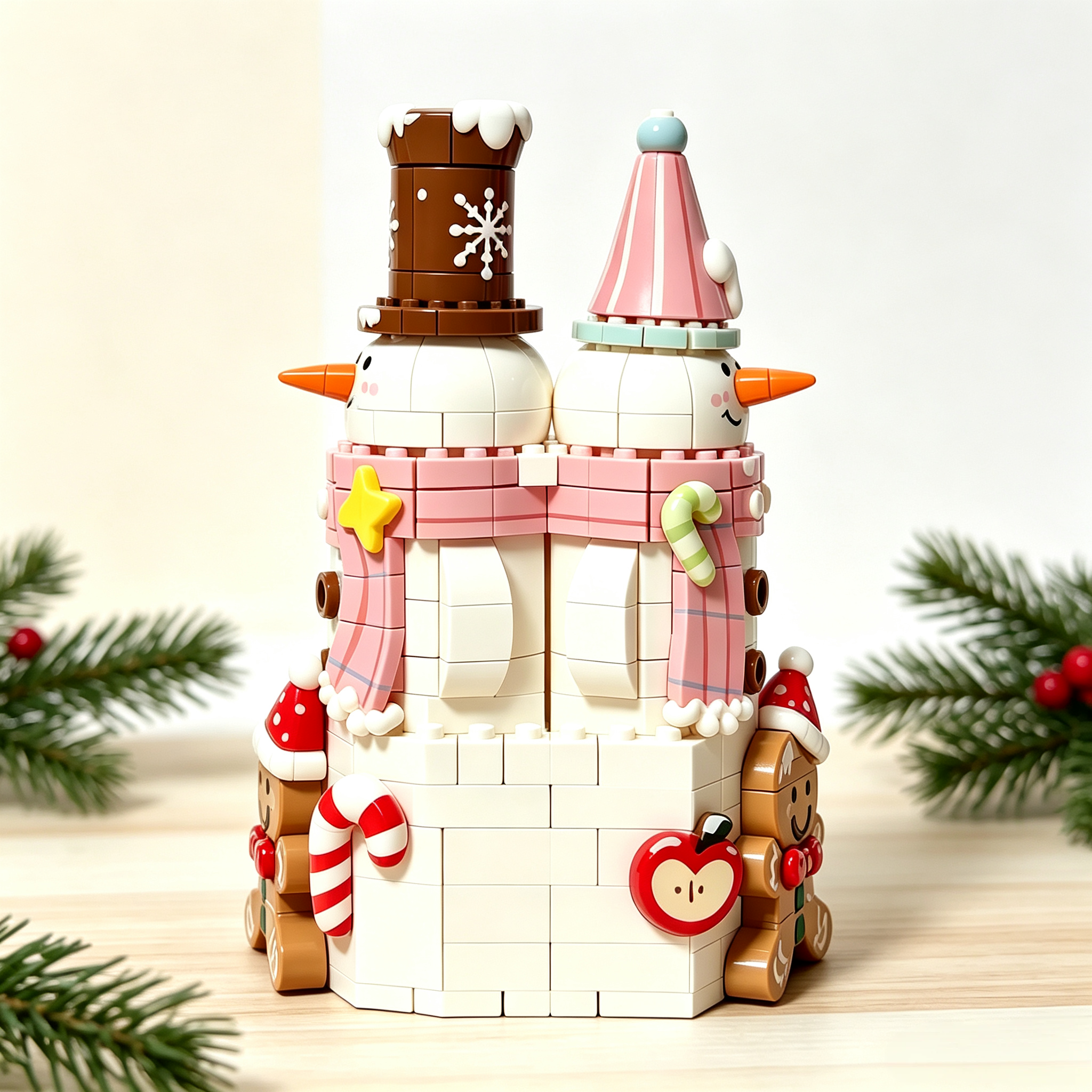 Dual‑Snowman Ginger Christmas Building Set