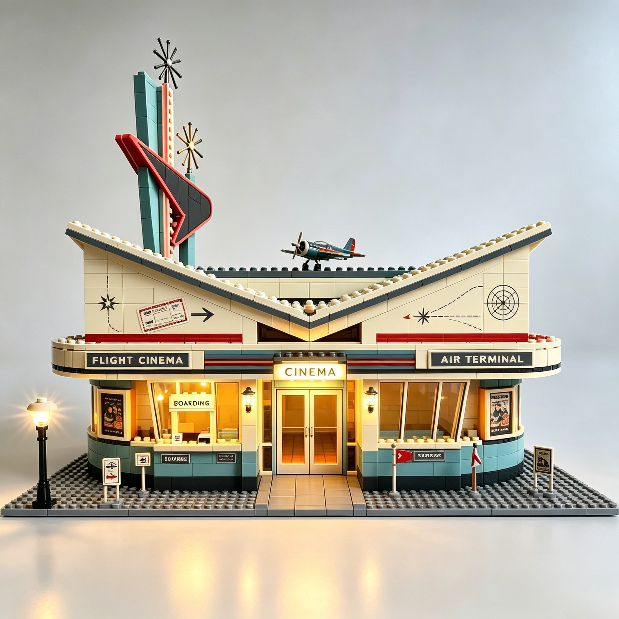 Retro Jet‑Age Flight Cinema Building Set