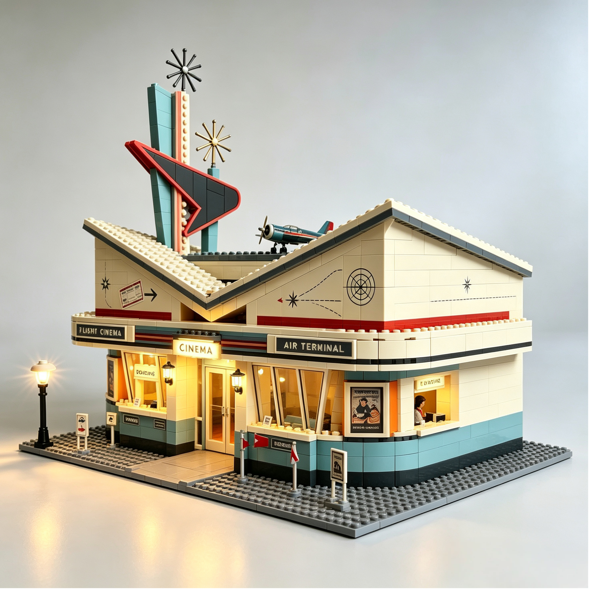 Retro Jet‑Age Flight Cinema Building Set