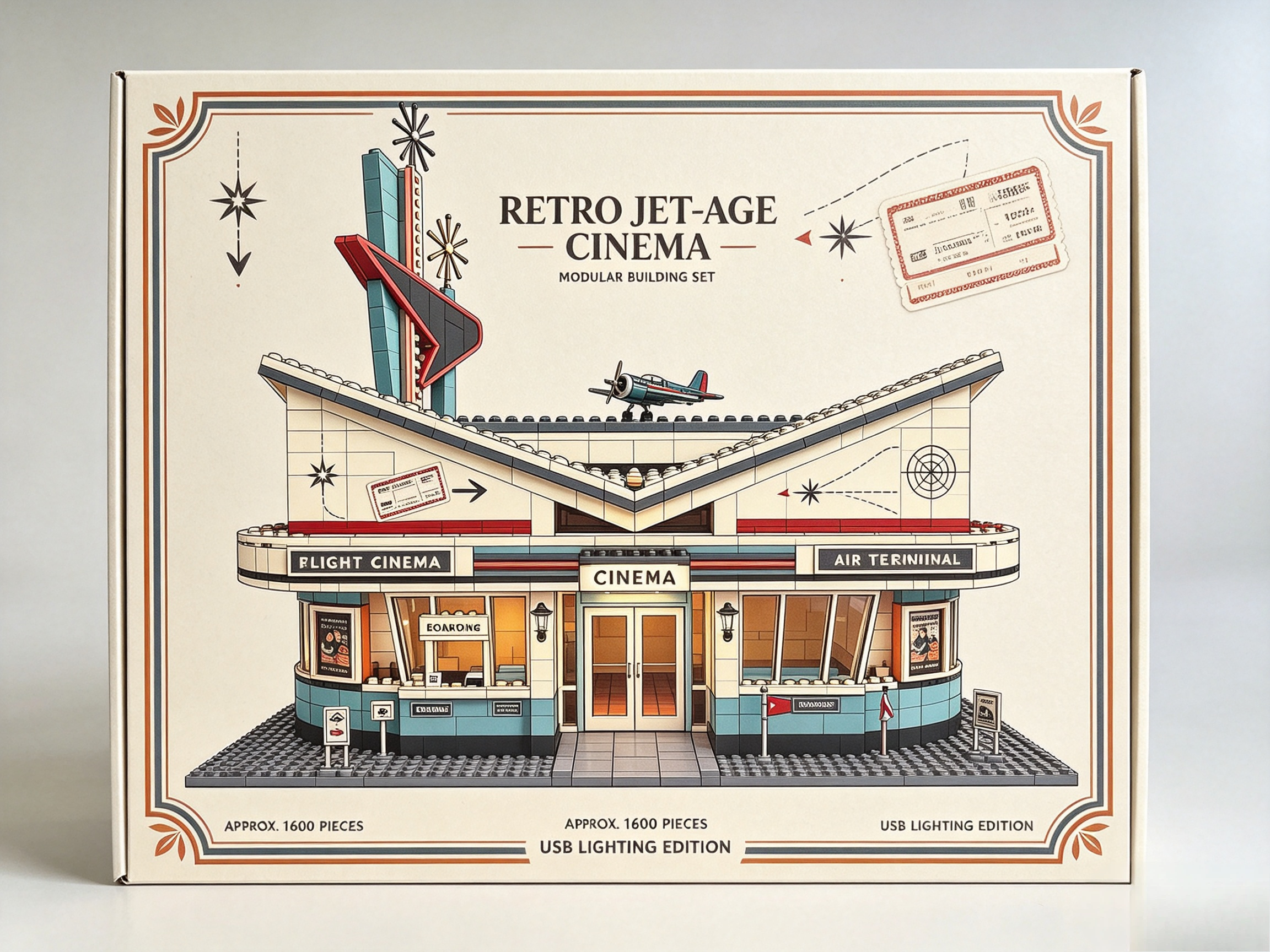 Retro Jet‑Age Flight Cinema Building Set
