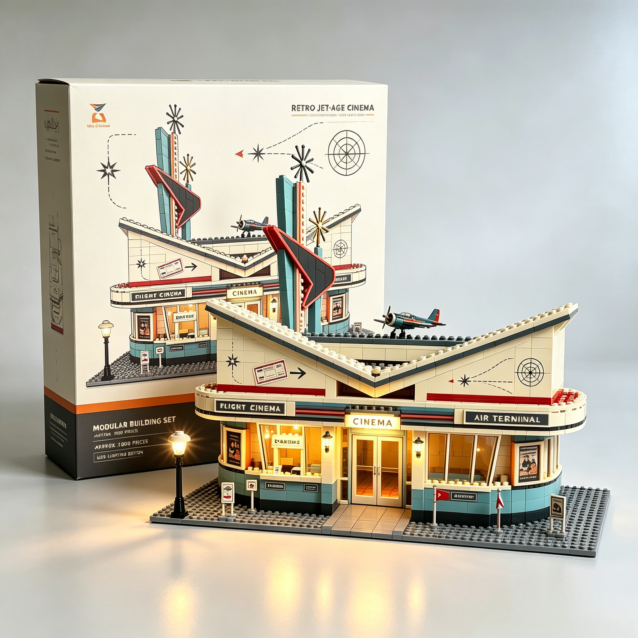 Retro Jet‑Age Flight Cinema Building Set