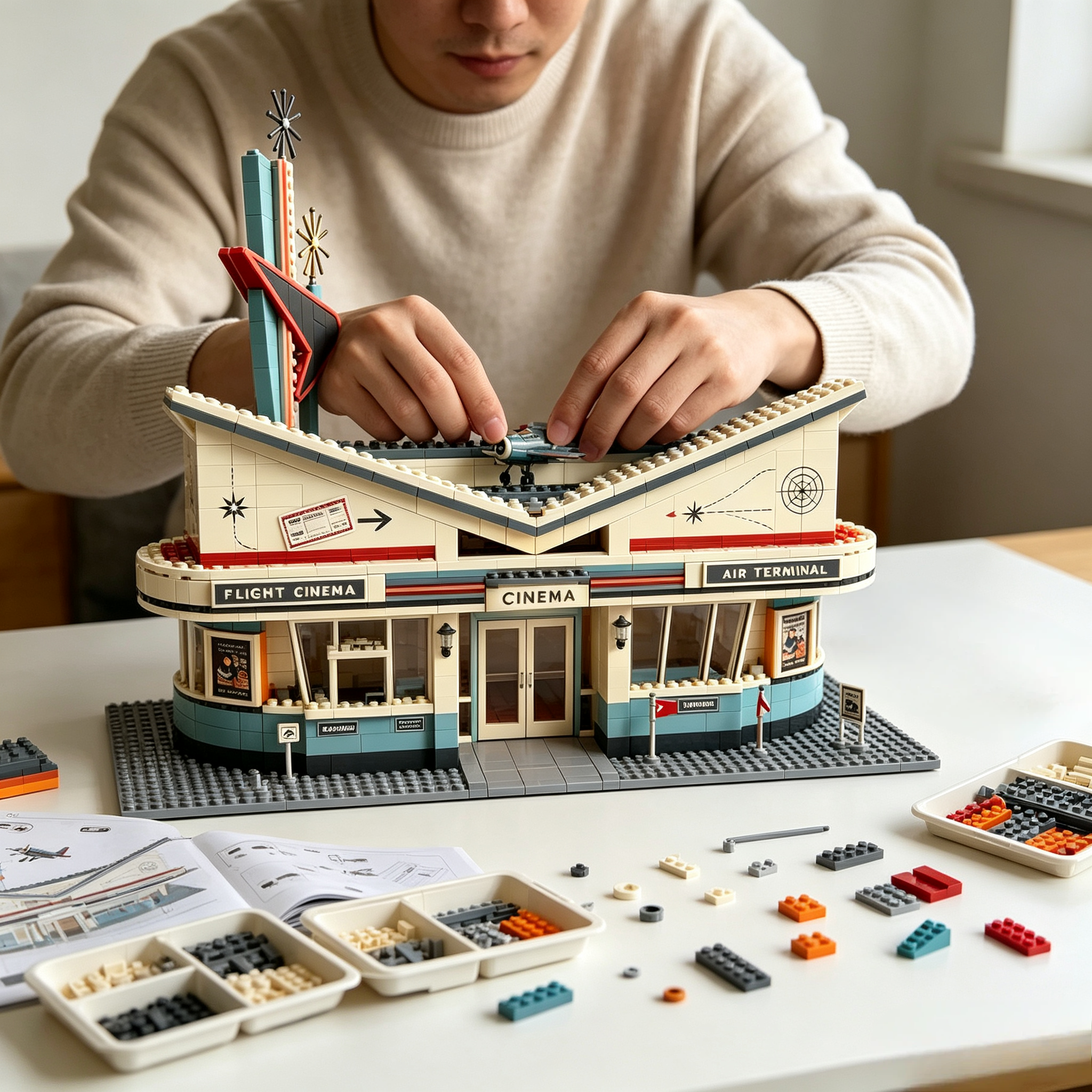 Retro Jet‑Age Flight Cinema Building Set