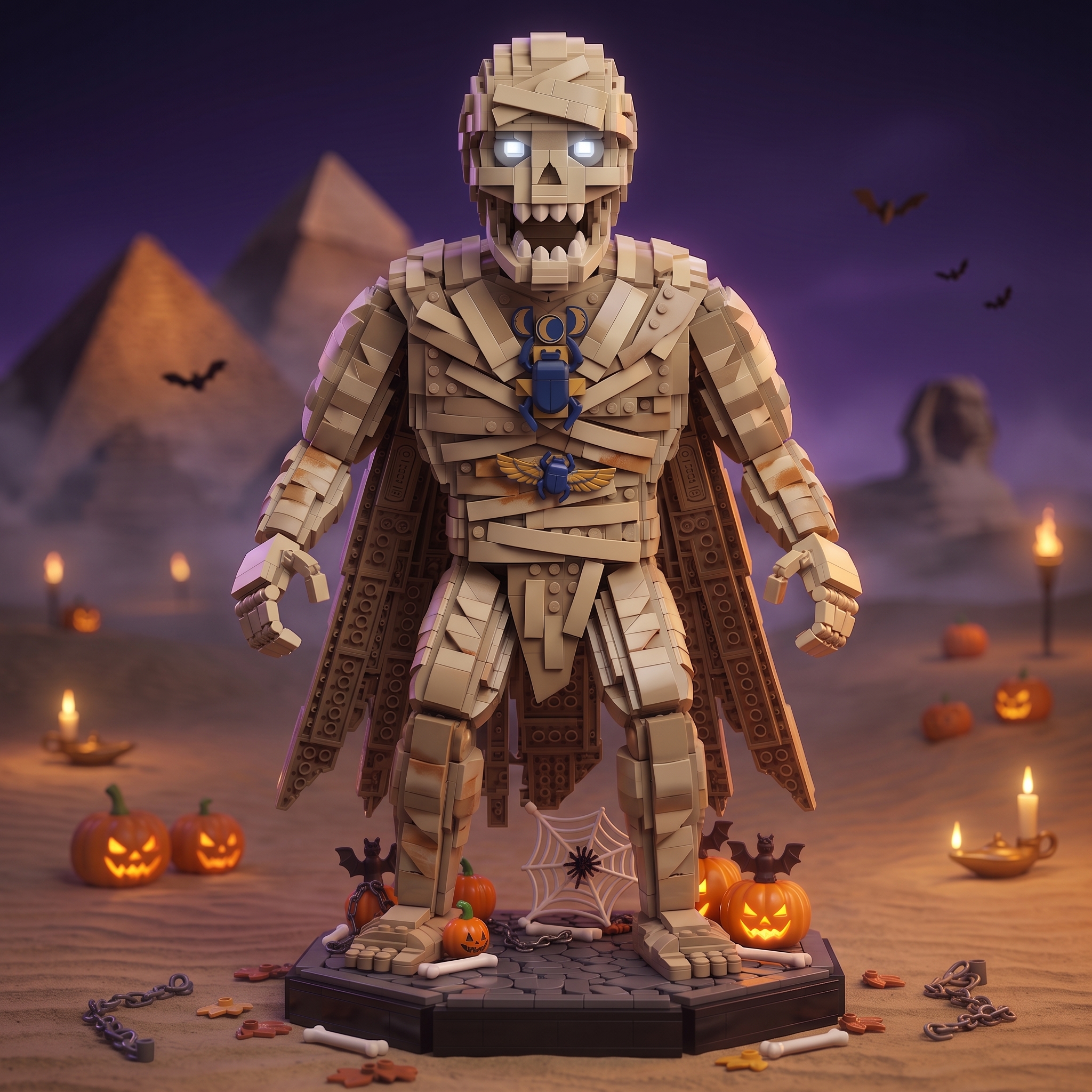 Halloween Egyptian Mummy Building‑Brick Decor, Dark Retro Collectible Buildable Model
