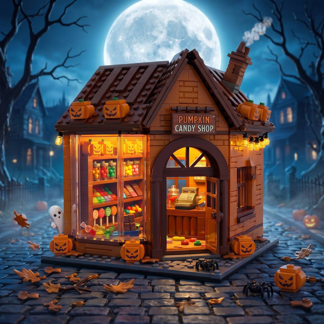 Halloween Pumpkin Candy Shop Themed Decor, Dark‑atmosphere Hut Set