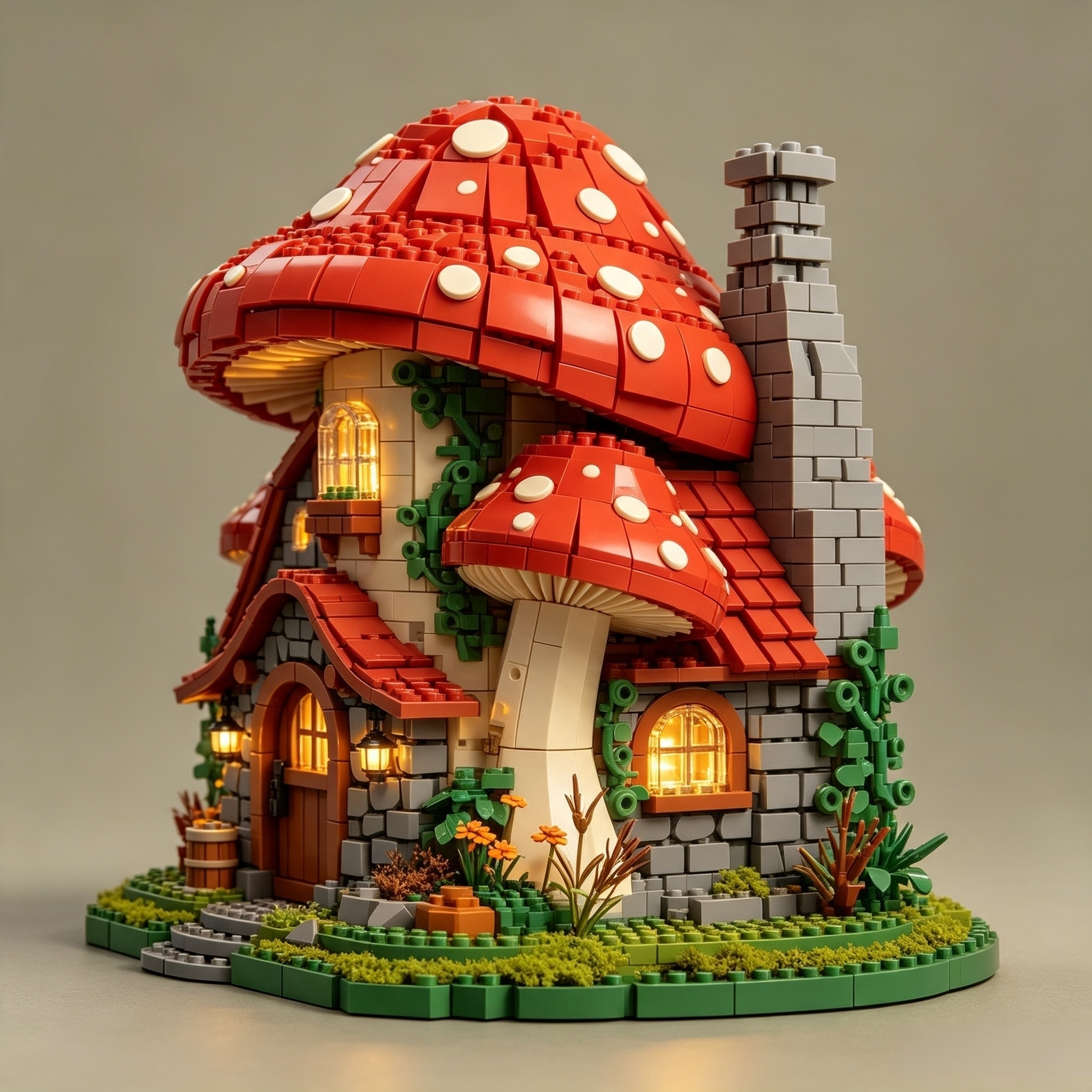 Fairy Tale Mushroom House Building Blocks Set