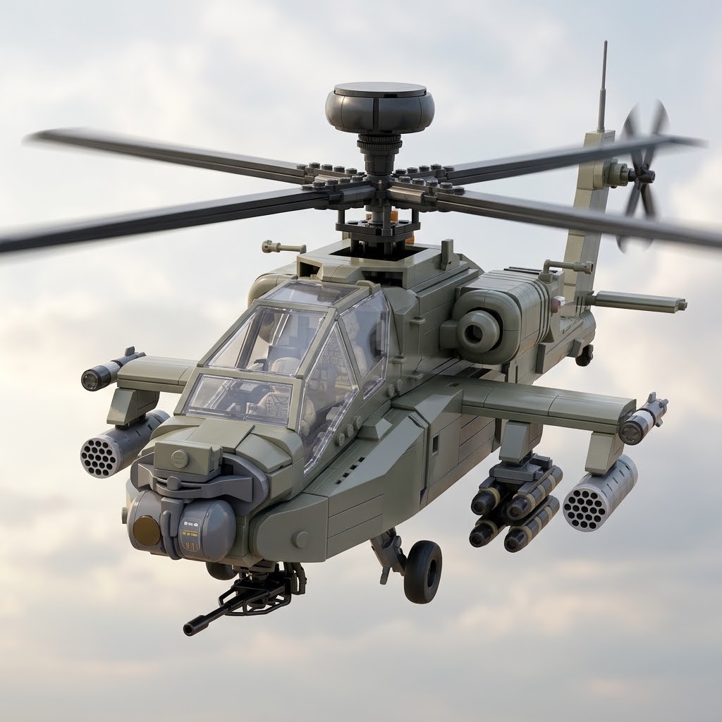 Premium Military Series: AH-64 Apache Attack Helicopter Building Block Set - 1024 Pcs