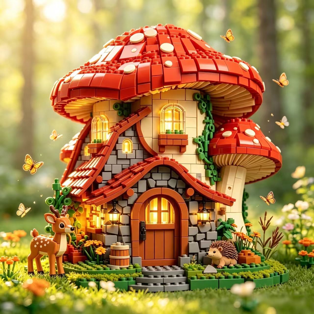 Mushroom‑Haven Cottage Building Blocks Set