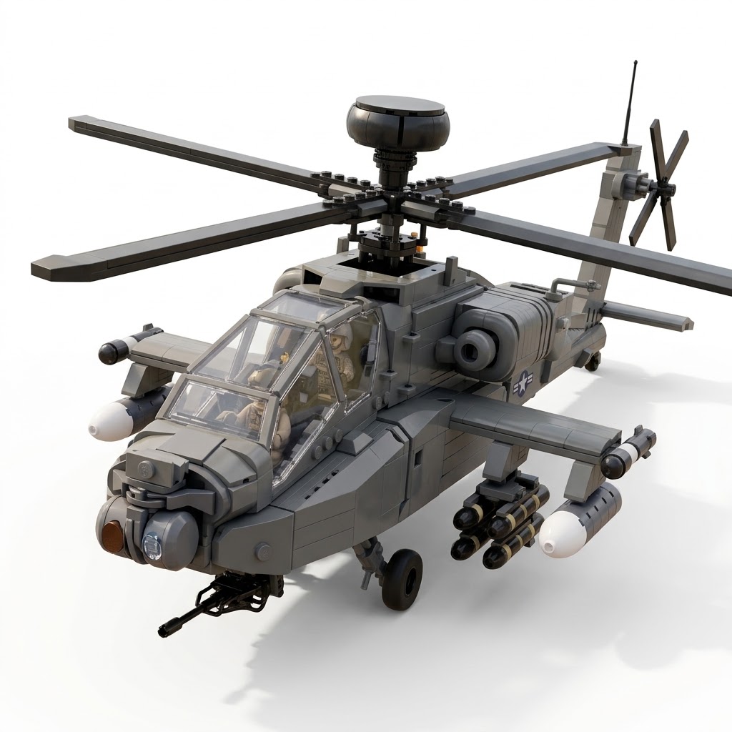 Premium Military Series: AH-64 Apache Attack Helicopter Building Block Set - 1024 Pcs