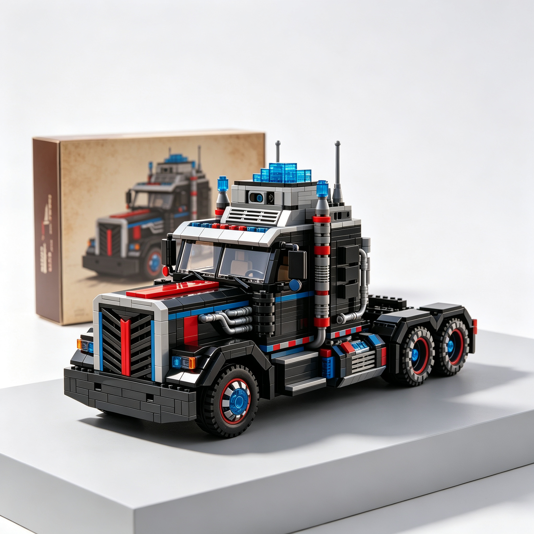 Vintage Heavy‑Duty American Semi‑Truck Building‑Bricks Display Model for Adult Collectors
