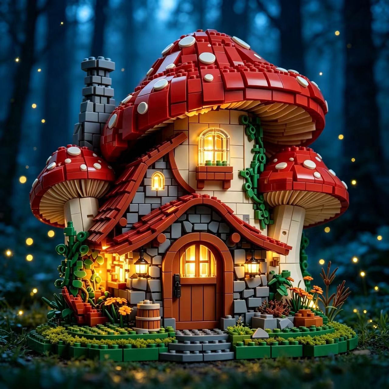 Mushroom‑Haven Cottage Building Blocks Set
