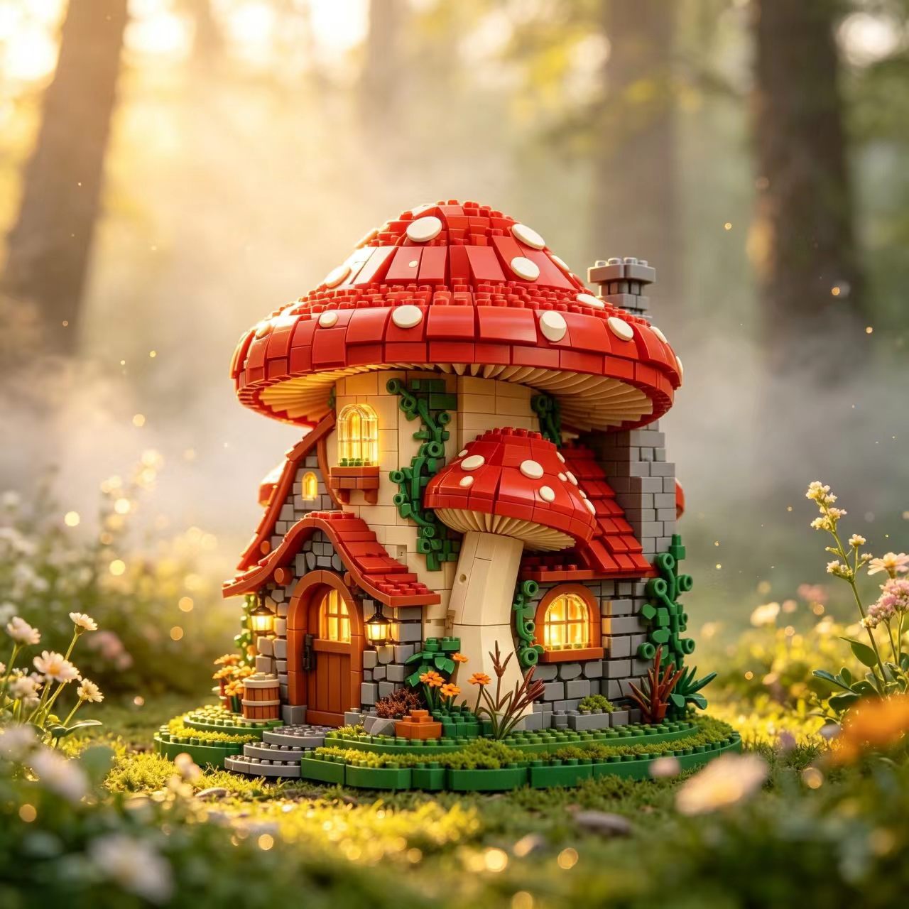 Mushroom‑Haven Cottage Building Blocks Set