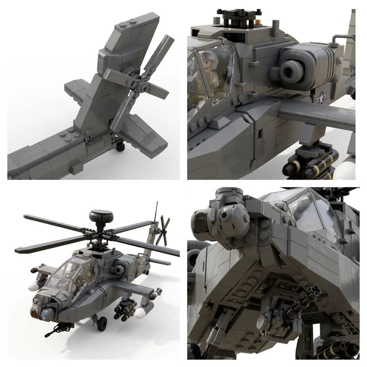 Premium Military Series: AH-64 Apache Attack Helicopter Building Block Set - 1024 Pcs
