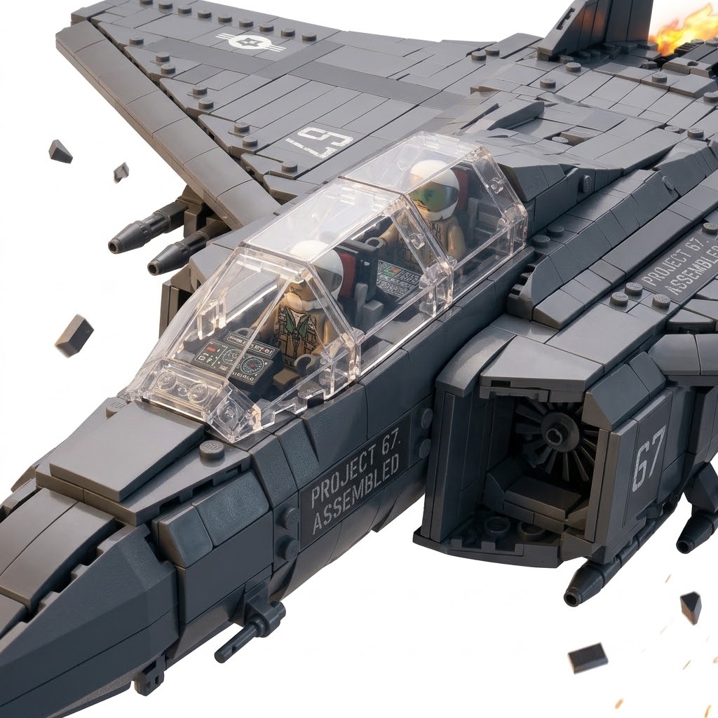 NGAD Sixth Generation Stealth Fighter Jet Building Blocks Set – Advanced Twin-Engine Aircraft Model with Dual Cockpit & Pilot Figures