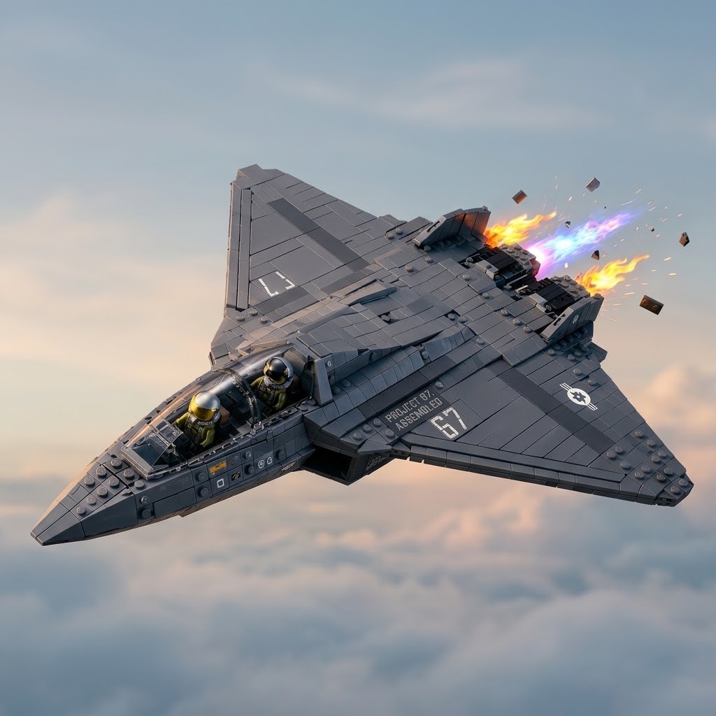 NGAD Sixth Generation Stealth Fighter Jet Building Blocks Set – Advanced Twin-Engine Aircraft Model with Dual Cockpit & Pilot Figures