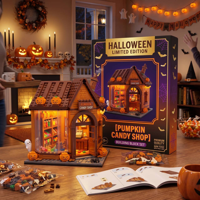 Halloween Pumpkin Candy Shop Themed Decor, Dark‑atmosphere Hut Set