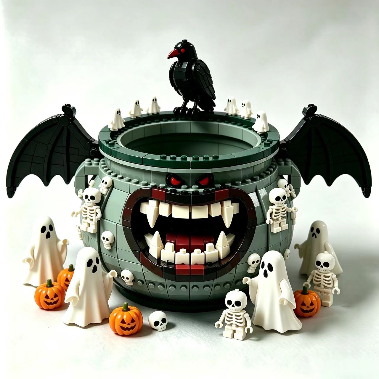 Demon Cauldron Halloween Candy Bowl Building Set