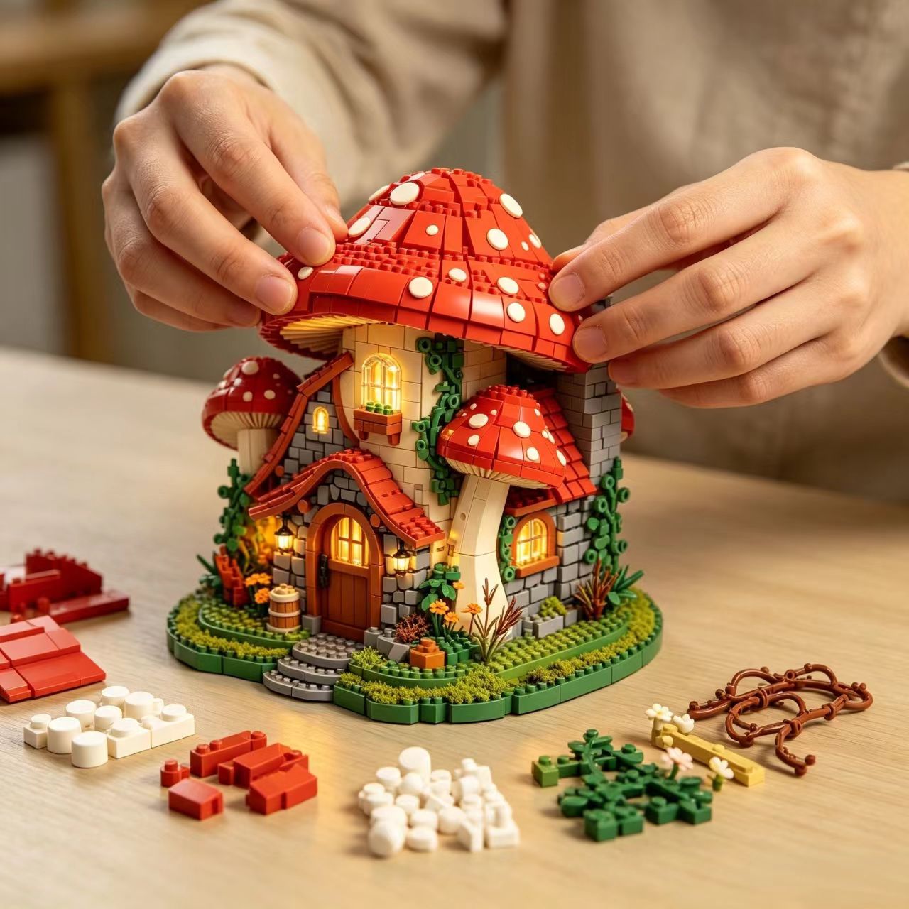 Mushroom‑Haven Cottage Building Blocks Set